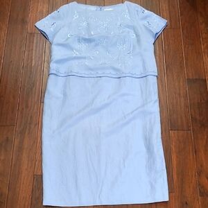 Jessica Howard Periwinkle Linen blend Dress with embroidery & beadwork size 24W